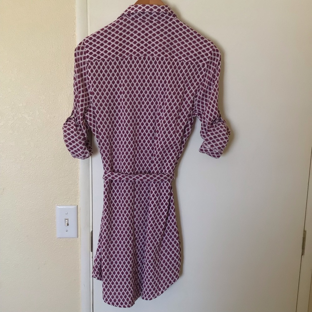 Carve Designs Collared Shirt Dress Small Maroon Print Belted 100% Cotton Casual - Picture 3 of 13